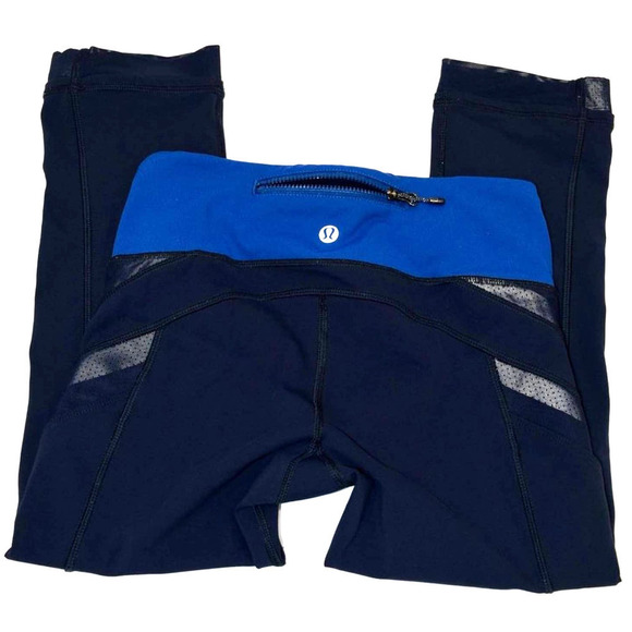 LULULEMON - blue and black color athletic capris with reflectors, size 2 - Picture 2 of 3